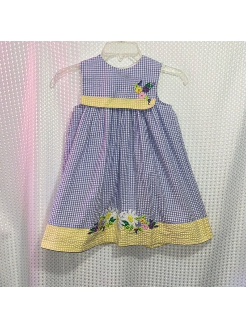 EUC Magic Moments Vintage Girls Purple Flower Applique' Lined Dress Size 6